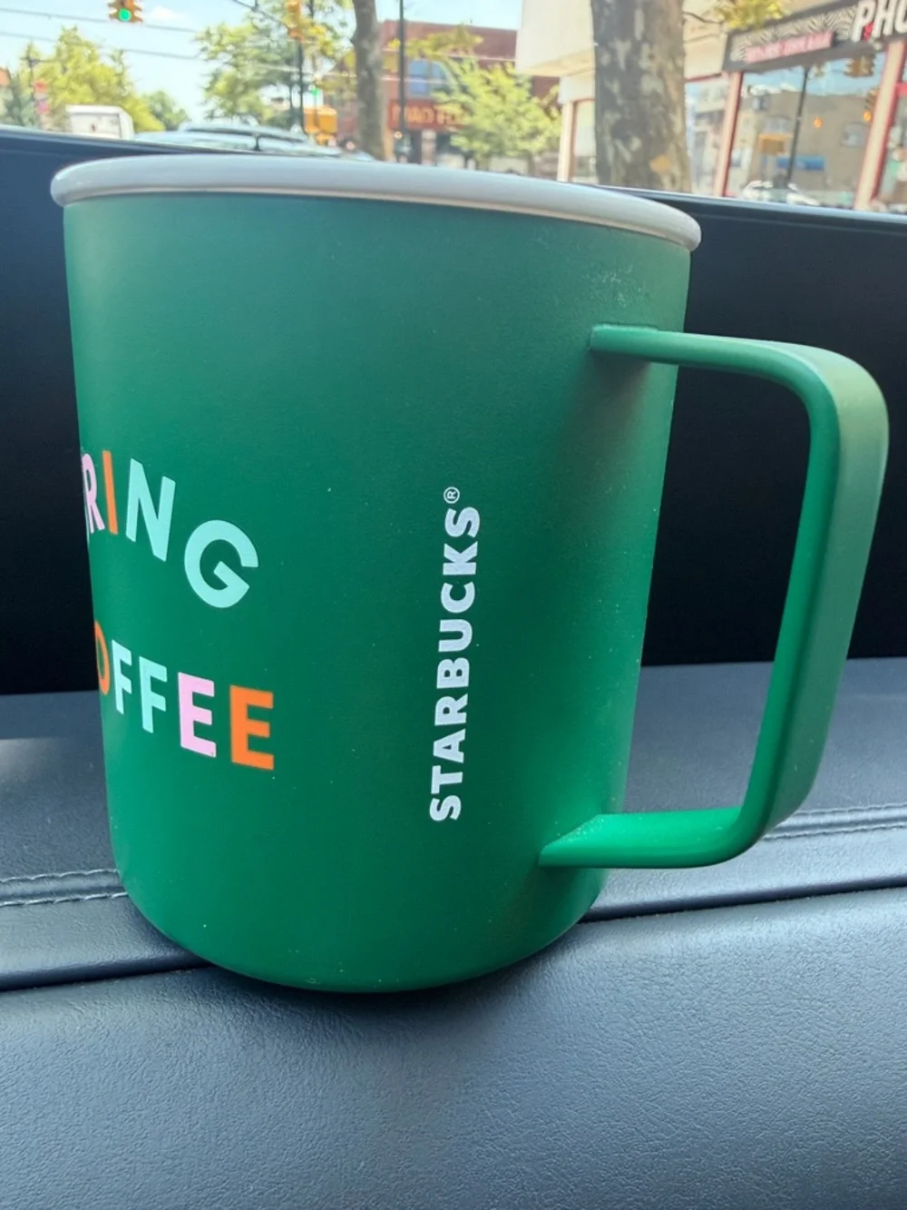 Starbucks Green Adventure Begins Now Mug with Multicolor Lettering